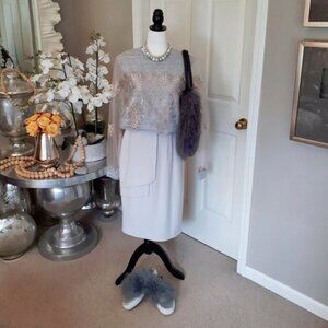 EUC Obakki cream grey wool midi skirt frill detail